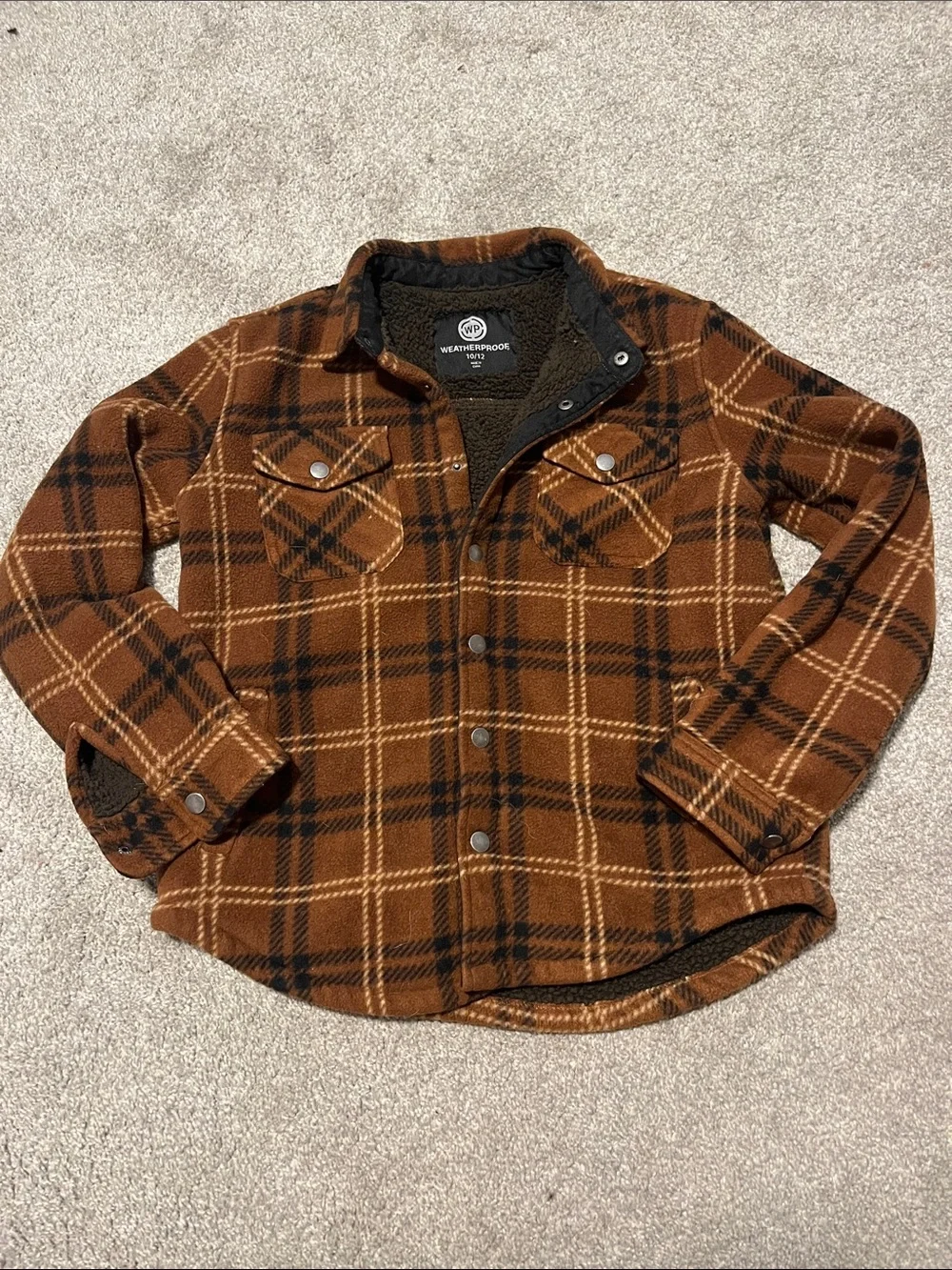 Weatherproof Brown Plaid Sherpa-Shirt Jacket